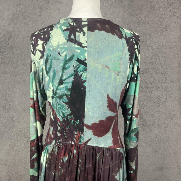 Peruvian Connection Forest Fairy Dress Medium Whimsigoth Boho Artsy Leaf Print - Picture 7 of 10